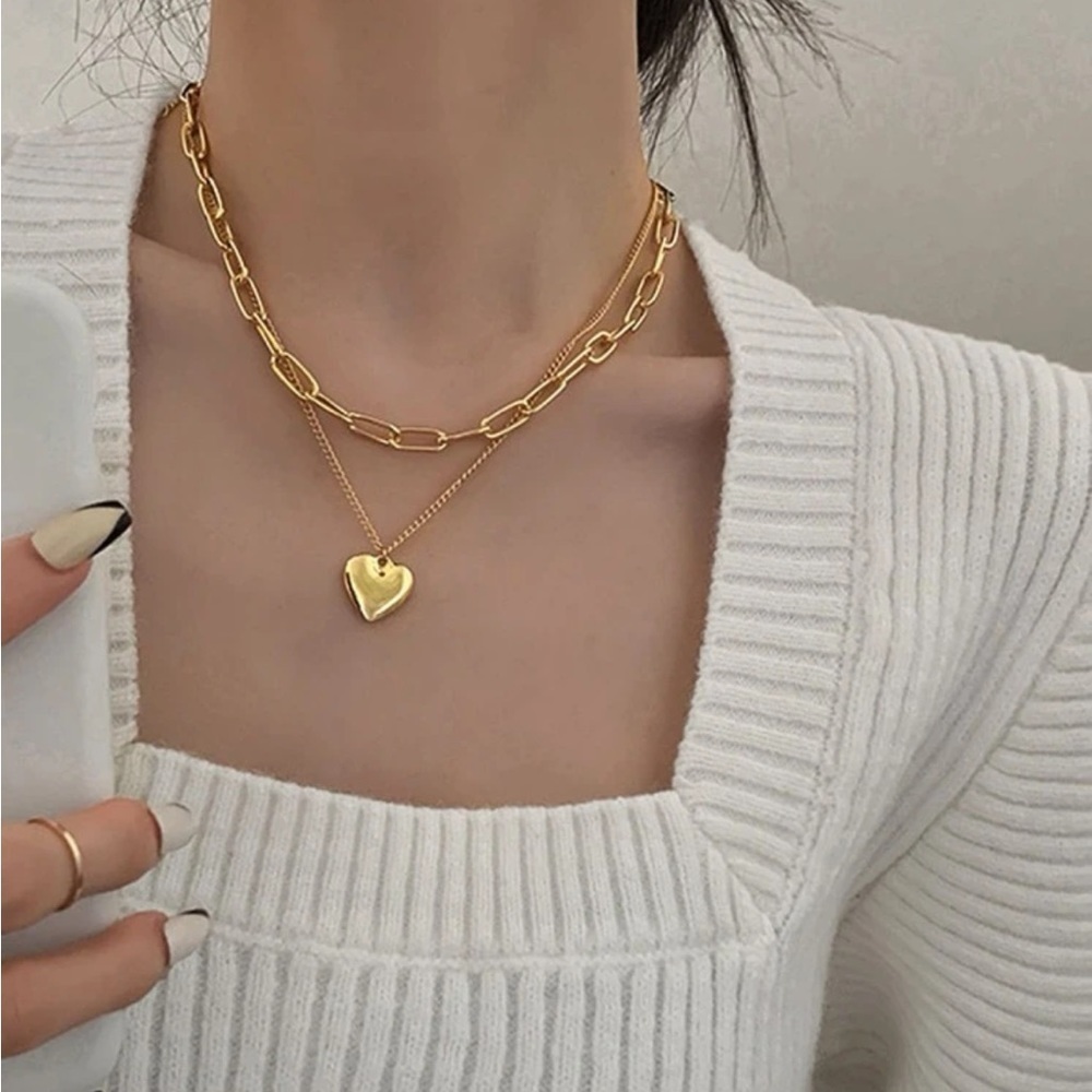 Gold Heart Pendant Layered Necklace